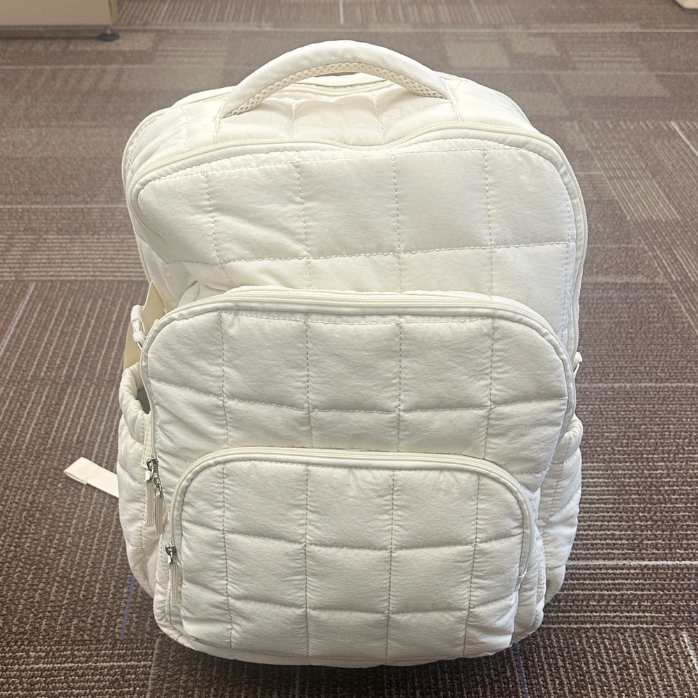Quilted White Backpack